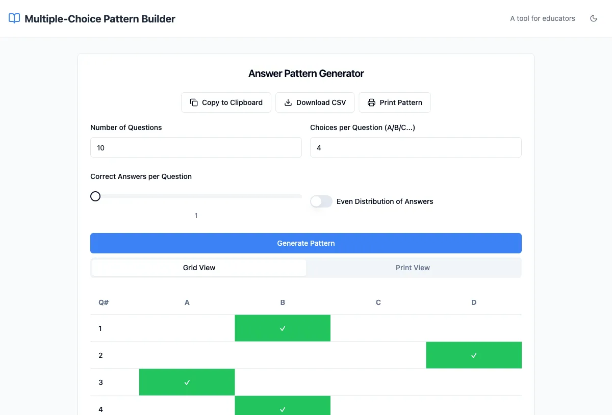 Multiple-Choice Pattern Builder