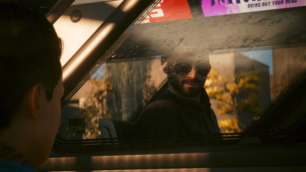 The Temperance ending, Johnny drives away in V's body